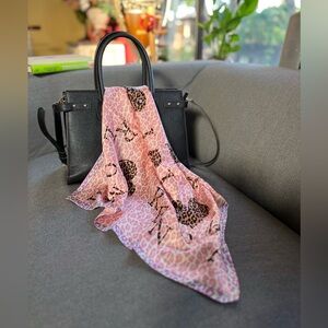 Renoma Pink Leopard And Heart Print Silk Scarf - Square 22”